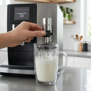 A sleek and space-saving design showcasing the best automatic cappuccino machine on a countertop.