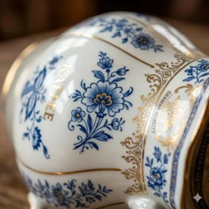 Illustration 5: Close-up detail of the intricate blue floral patterns on a high-quality german coffee pot.