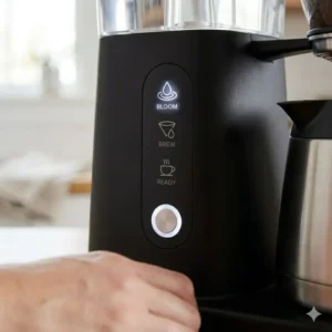 The minimalist one-touch interface explained in this ratio six coffee maker review.