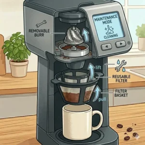 Illustration 5: Diagram showing the removable and easy-to-clean parts of a single serve grind and brew.