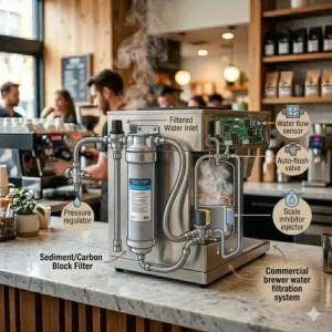 Internal water filtration components of the best commercial coffee brewer to prevent scale buildup.