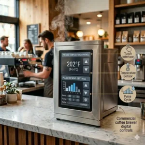 Close-up of digital touch controls and programming interface on the best commercial coffee brewer.