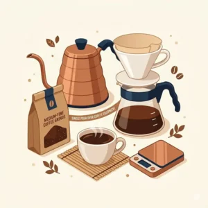 Essential equipment and tools required to brew a perfect single pour over coffee.