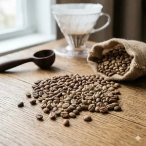 Top view of light roasted single origin variety, often considered the best pour over coffee beans for bright acidity.