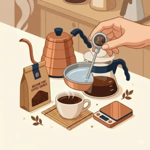 Proper circular pouring technique using a gooseneck kettle for single pour over coffee.