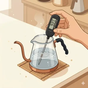 Measuring the ideal water temperature to ensure the best single pour over coffee flavor.