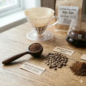 The ideal medium-coarse grind texture required for the best pour over coffee beans extraction.