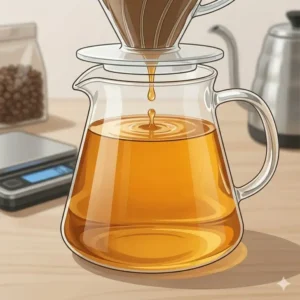 A clear carafe of specialty coffee achieved by using the best grind for pour over coffee.