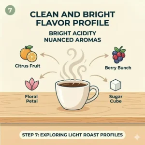 Artistic illustration depicting the bright acidity and floral flavor notes of hand brew coffee.