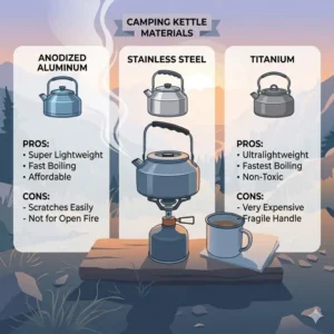 A simple illustration showing a compact camping kettle nested neatly inside a larger cooking pot.
