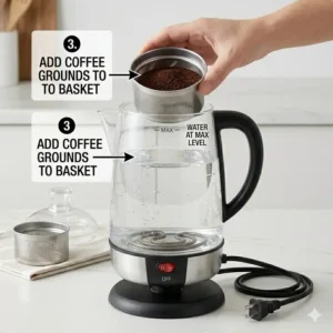 A cross section illustration demonstrating how hot water bubbles up the central tube of a coffee percolator electric.