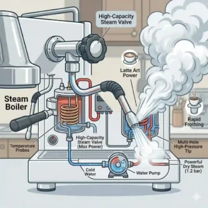A comparison infographic highlighting the performance differences between a single boiler and a dual boiler espresso maker.