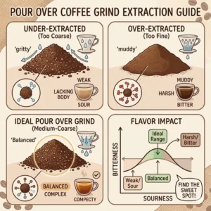 A side-by-side comparison of flavor profiles resulting from different pour over coffee grind sizes.