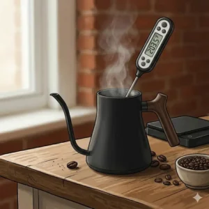 An elegant glass coffee server used for brewing and serving with pour over coffee accessories.