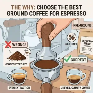 Chart comparing different coffee grind sizes to help you choose the best ground coffee for espresso machine.