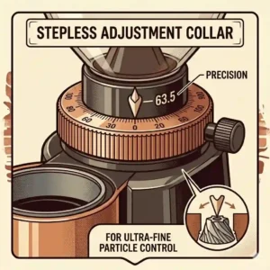 Close-up of the stepless adjustment collar on a commercial coffee grinder for precise grind size control.