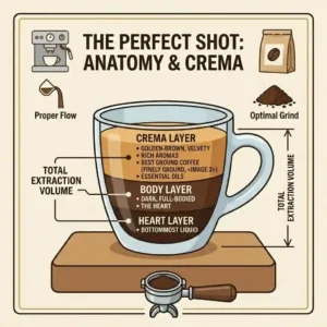 Detailed breakdown of the perfect shot crema layers produced when using the best ground coffee for espresso machine.